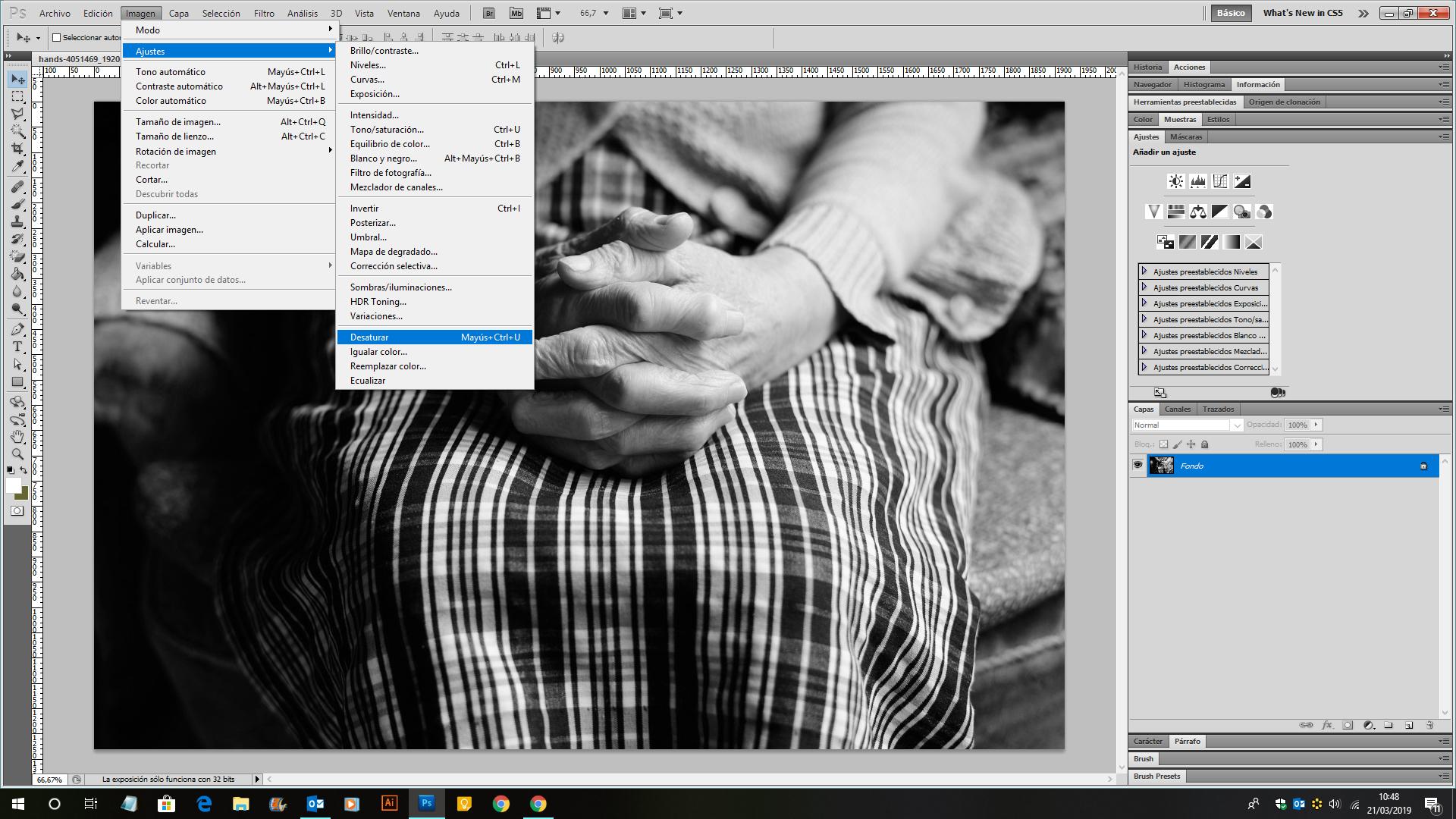 Imagen de como convertir una imagen de color a bvlanco y negro con adobe photoshop cs5